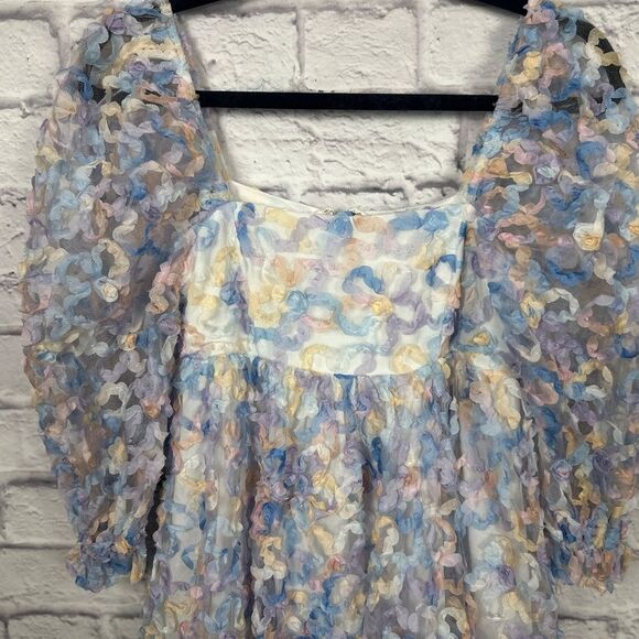 Storia Floral Pastel Flower Ombré Party Babydoll Square Neckline Dress - Picture 8 of 12